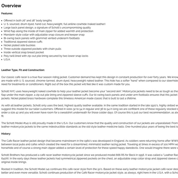 Schott 141 Classic Racer Leather Motorcycle Jacket - Picture 3 of 10